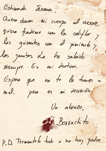 La carta en la que el animal se despide de Susana.